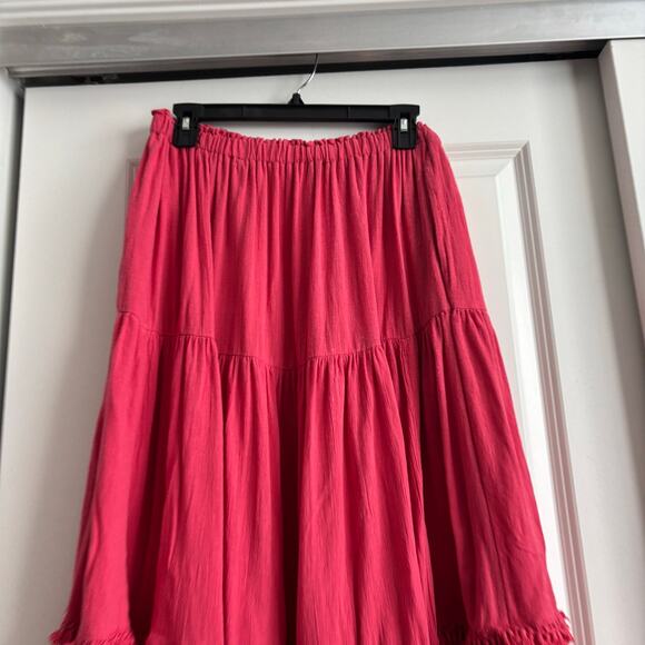 Free People Tiered Maxi Skirt Boho Raspberry Pink Ruffle Festival M Medium - Picture 4 of 16
